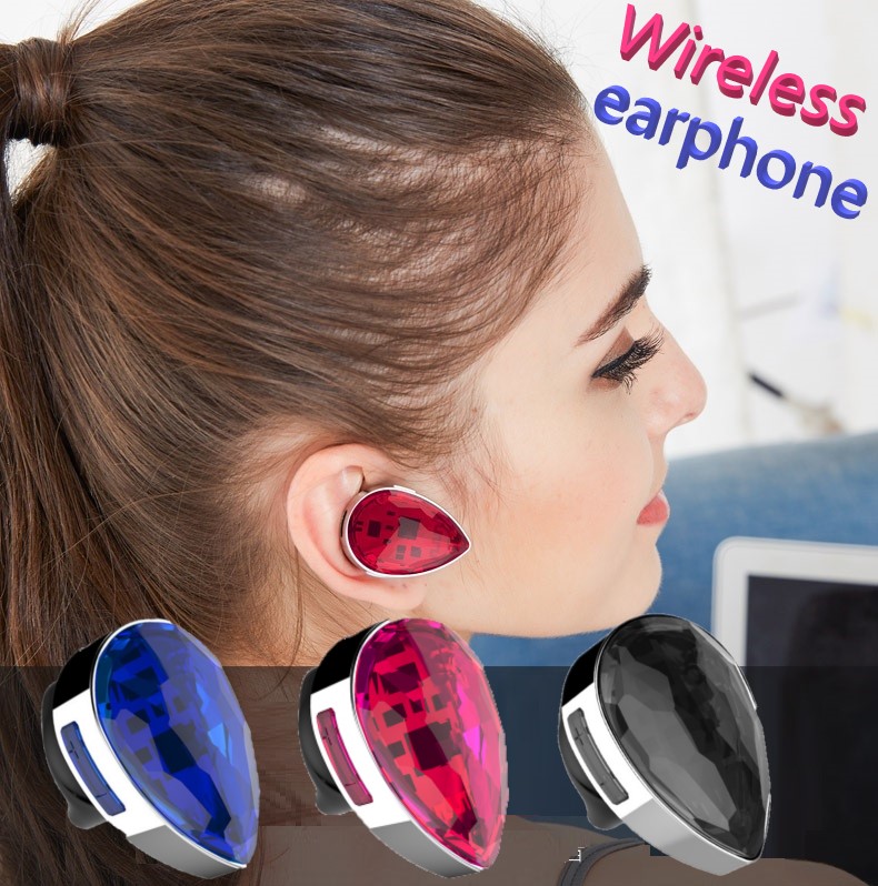Bluetooth 搭載 ドロップ型 ジュエリー ワイヤレスイヤホン 小型 イヤホン 片耳 独立型 コードレス クリスタル 宝石 ビジュー ヘッドホン