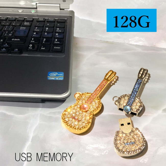 バイオリン USBメモリ 128G キラキラ ストーン 可愛い おしゃれ プレゼント USB 写真 画像 動画 保存 pc パソコン メモリーカード ネック