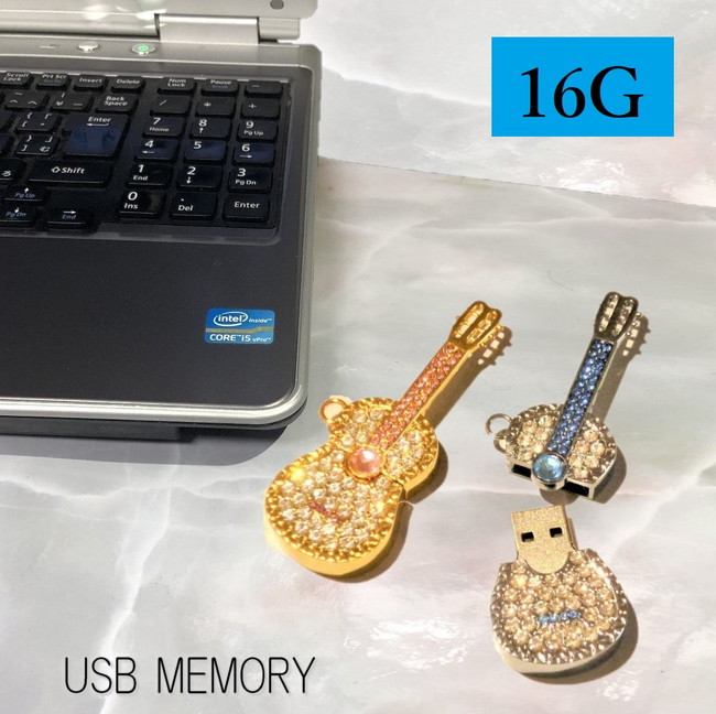 バイオリン USBメモリ 16G キラキラ ストーン 可愛い おしゃれ プレゼント USB 写真 画像 動画 保存 pc パソコン メモリーカード ネック