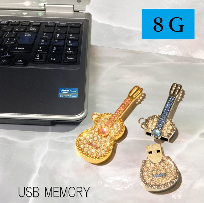 バイオリン USBメモリ 8G キラキラ ストーン 可愛い おしゃれ プレゼント USB 写真 画像 動画 保存 pc パソコン メモリーカード ネックレ