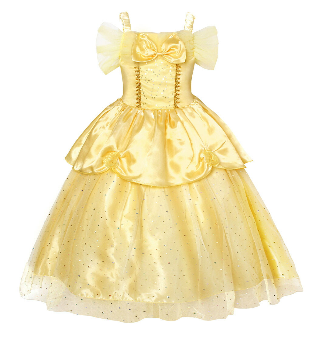 ドレス プリンセス コスチューム 子供 仮装 女の子 コスチューム ダンス 衣装 コスプレ プレゼント リトルプリンセス 黄色 イエロー ベル