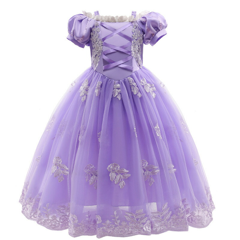 プリンセス ドレス 子供 仮装 女の子 コスチューム 衣装 コスプレ プレゼント リトルプリンセス 紫 ピンク レース 099