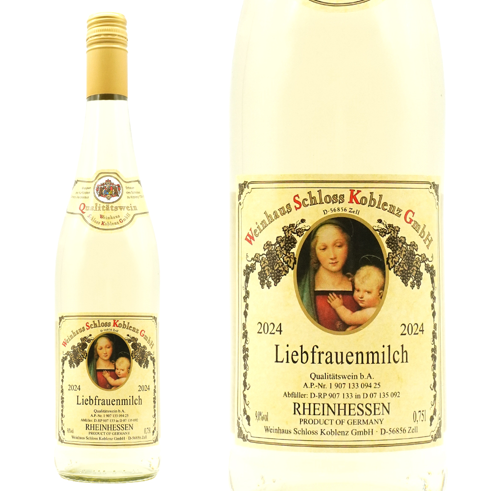 リープフラウエンミルヒ(聖母の乳) ラインヘッセン 2024 ヴァインハウス シュロス コブレンツ 透明ボトル 白 やや甘口 Q.b.A. 9％