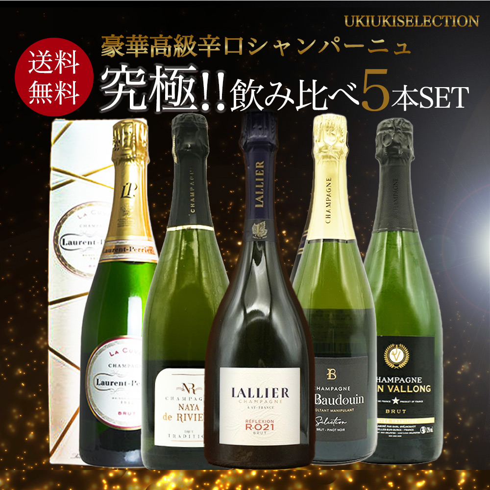 【送料無料】うきうき厳選！高級辛口シャンパーニュ究極飲み比べ豪華スペシャル5本セット ワインセット