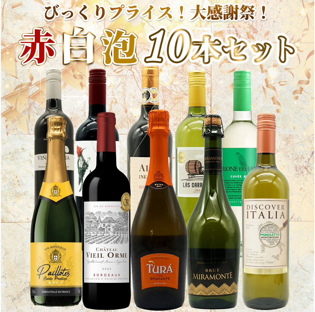 【送料無料】ワイン セット・びっくりプライス！大感謝祭！うきうきワインの玉手箱採算度外視！赤白泡10本セット・ワインセット
