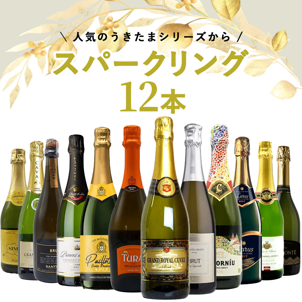 【送料無料】うきたまシリーズ スパークリング12本 ワインセット シャンパン スパークリングワイン 泡 辛口 瓶内二次発酵 カヴァ クレマン