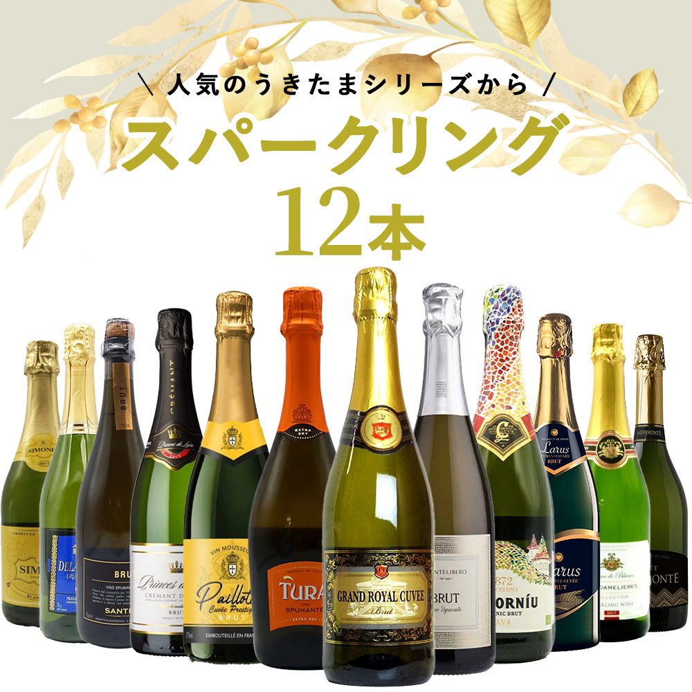 【送料無料】うきたまシリーズ スパークリング12本 ワインセット シャンパン スパークリングワイン 泡 辛口 瓶内二次発酵 カヴァ クレマン