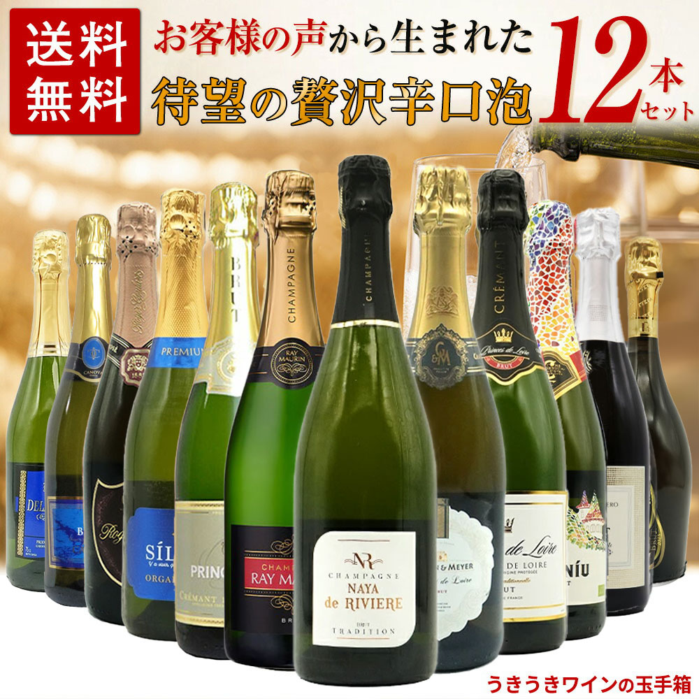【送料無料】お客様のお声から生まれた待望の贅沢辛口スパークリングワイン12本セット (高級シャンパーニュ入り) ワインセット
