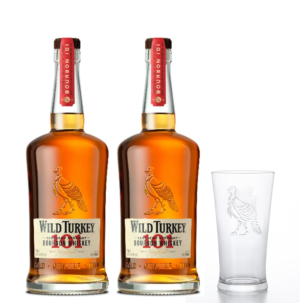 【正規品 オリジナルハイボールグラス1脚付】ワイルドターキー 101×２本＆ハイボールグラス付 ケンタッキー アメリカンウイスキー 700ml 50.5％