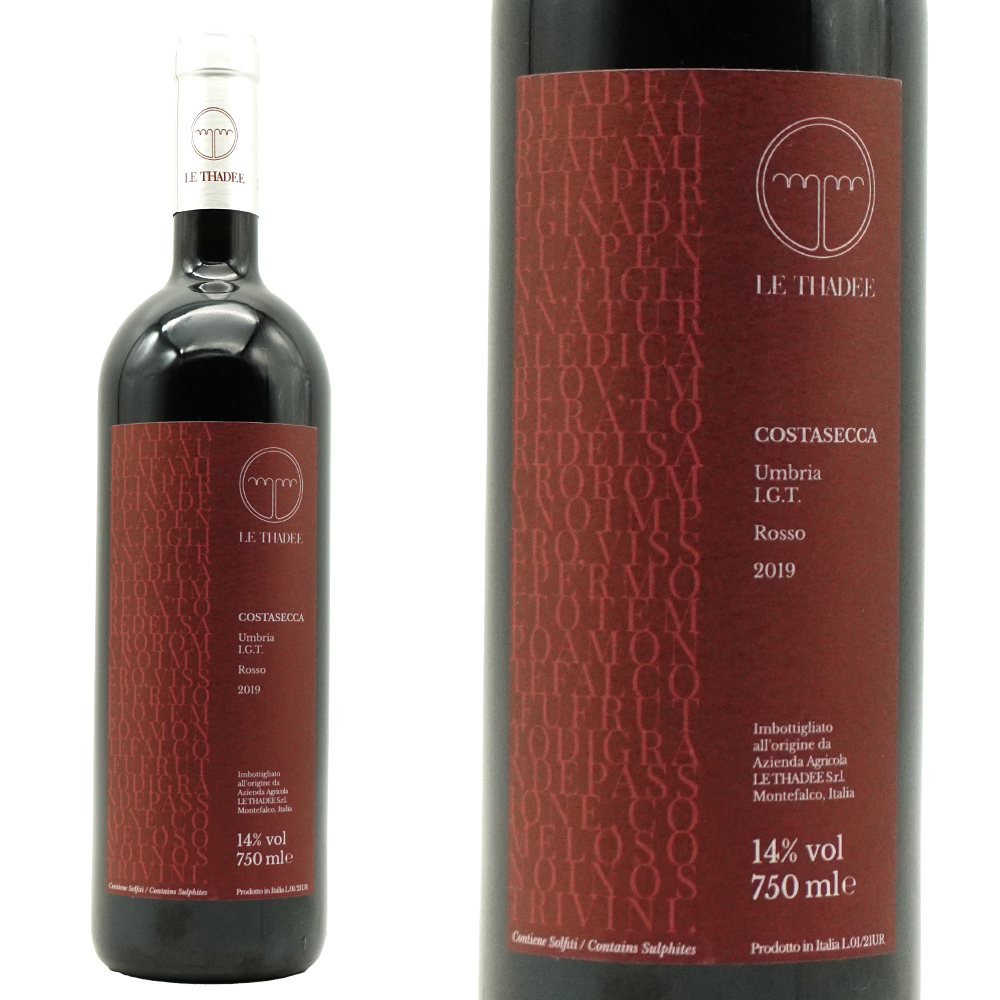 コスタセッカ ウンブリア ロッソ 2019 アジエンダ アグリコーラ レ タデー (オーナー アレッシア ナタリ家) 14％ 重厚ボトル