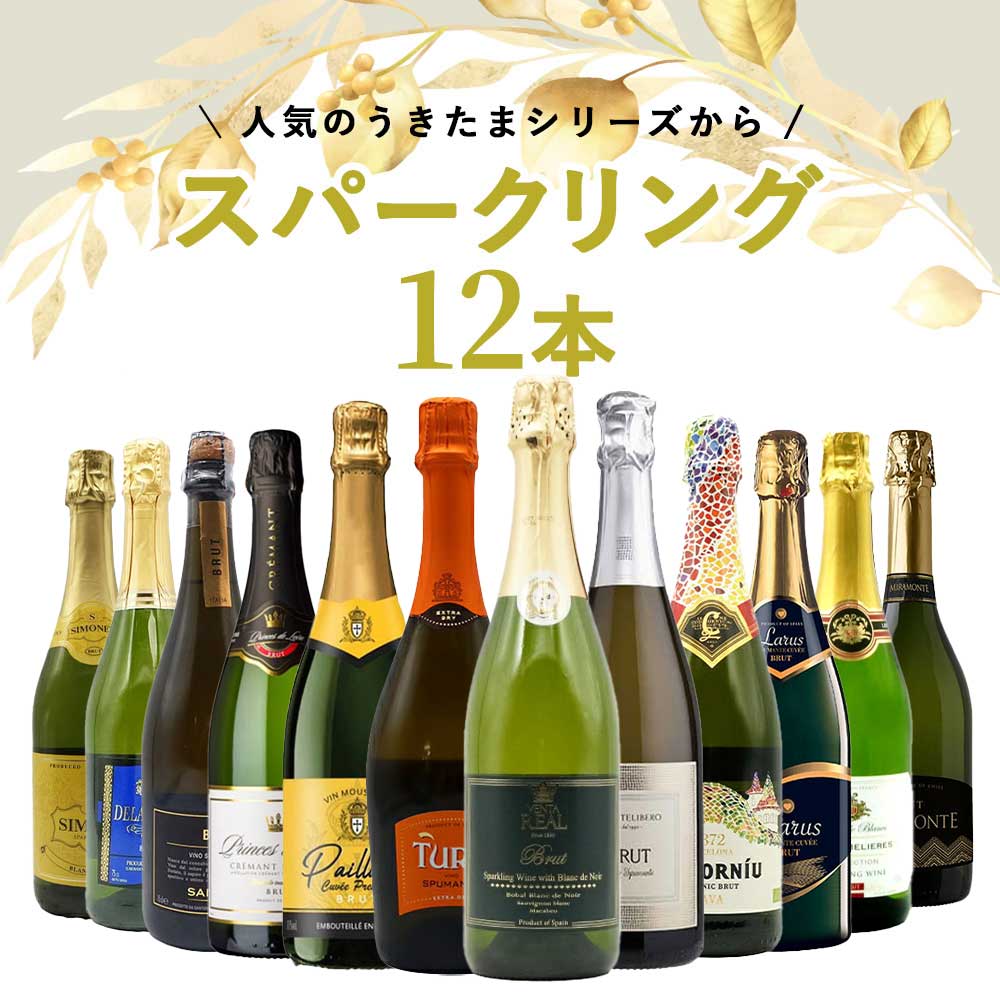 【送料無料】うきたまシリーズ スパークリング12本 ワインセット シャンパン スパークリングワイン 泡 辛口 瓶内二次発酵 カヴァ クレマン