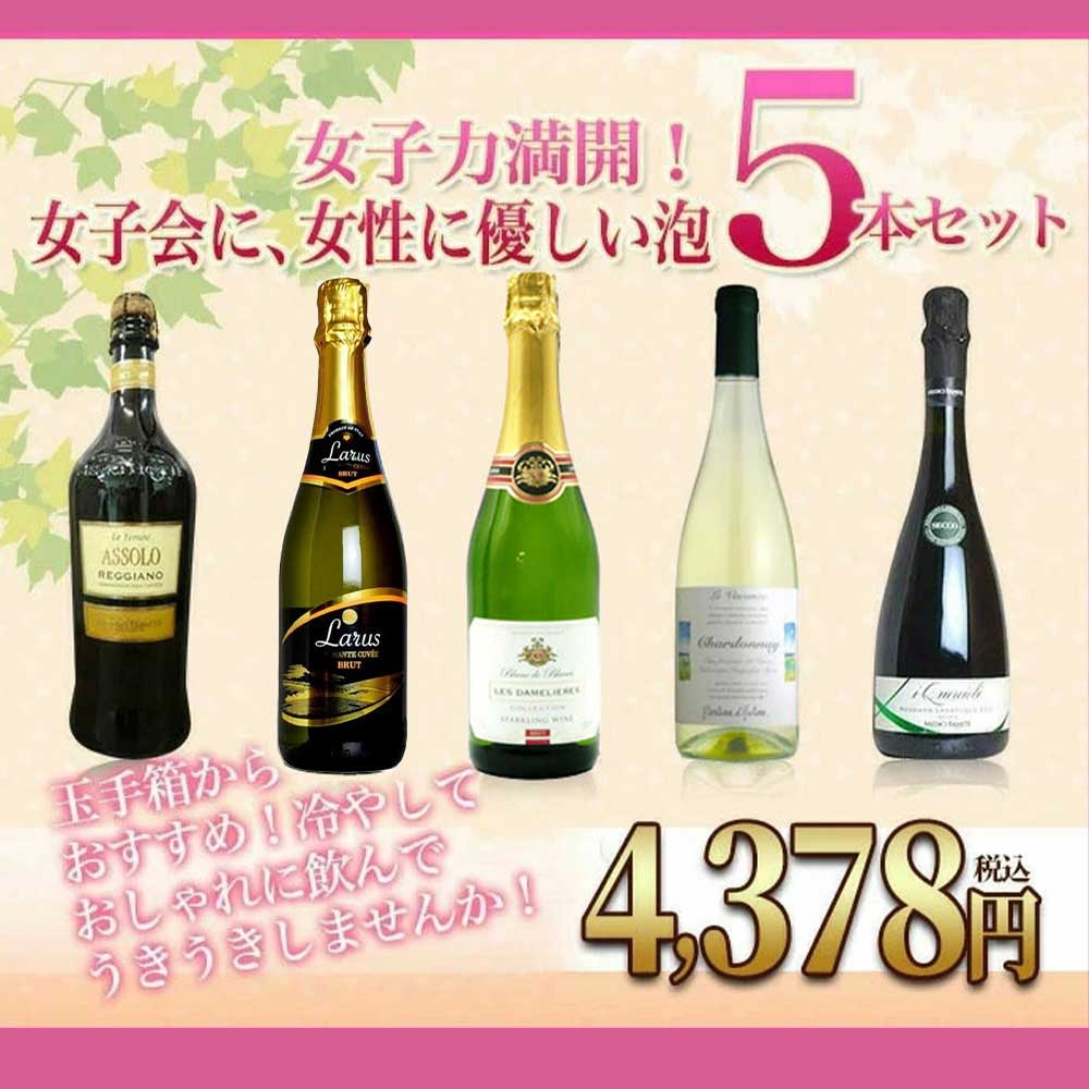 女子力満開！女子会に、女性に優しいスパークリングワイン5本セット 家飲み 巣ごもり 応援 stay home
