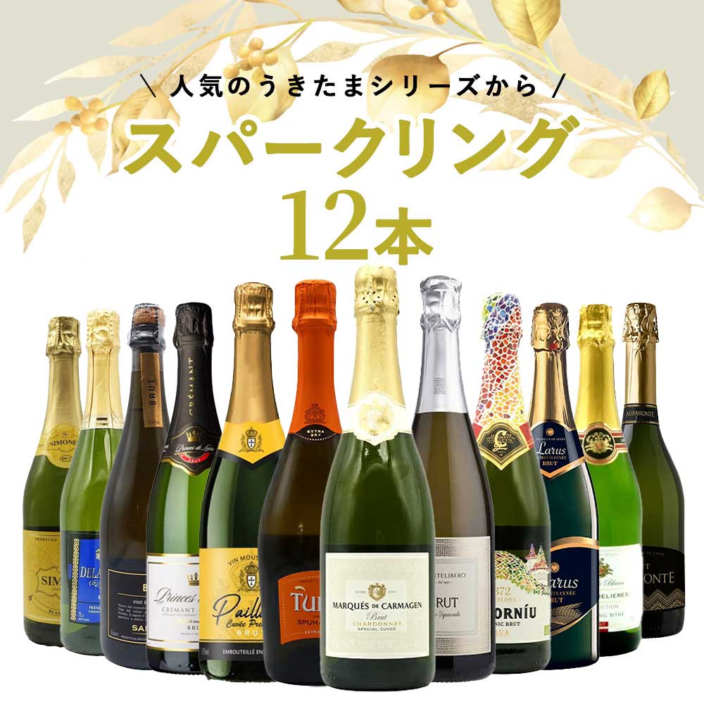 【送料無料】うきたまシリーズ スパークリング12本 ワインセット シャンパン スパークリングワイン 泡 辛口 瓶内二次発酵 カヴァ クレマン