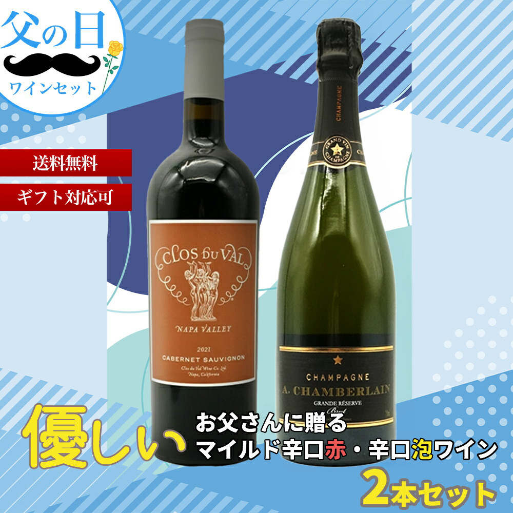 【送料無料】優しいお父さんに贈るマイルド辛口赤・辛口泡ワイン2本セット(父の日ワインセット)