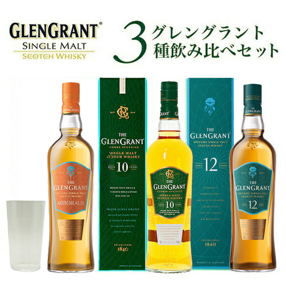 【送料無料】【箱入 正規品 木村硝子店グラス一脚付き】グレングラント3種飲み比べセット＆グレングラントオリジナルロゴ入り木村硝子店12oz薄型グラス一脚付き