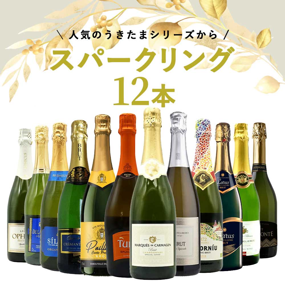 【送料無料】うきたまシリーズ スパークリング12本 ワインセット シャンパン スパークリングワイン 泡 辛口 瓶内二次発酵 カヴァ クレマン