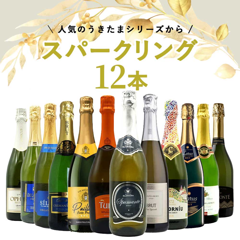 【送料無料】うきたまシリーズ スパークリング12本 ワインセット シャンパン スパークリングワイン 泡 辛口 瓶内二次発酵 カヴァ クレマン