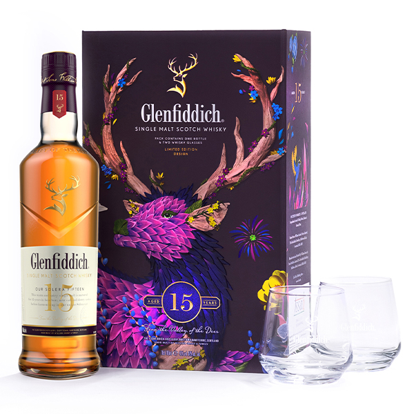 【正規品 箱入 ペアグラスセット】グレンフィディック 15年 井上羅来氏デザインボックス入 ペアタンブラーグラス付 ソレラリザーヴ 700ml 40%