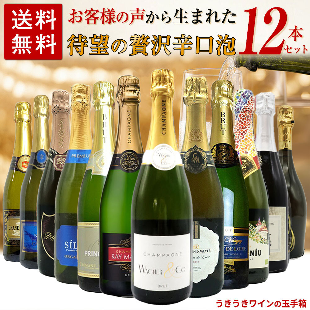 【送料無料】お客様のお声から生まれた待望の贅沢辛口スパークリングワイン12本セット (高級シャンパーニュ入り) ワインセット